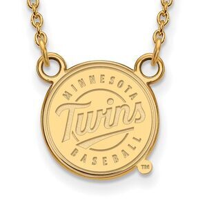 14K Gold Plated S.S. MLB Minnesota Twins Large Disc Necklace, 18 Inch